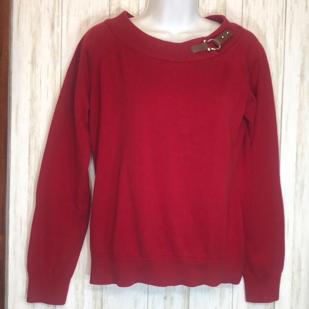 Lauren Ralph Lauren red boatneck sweater w/ buckle size Large